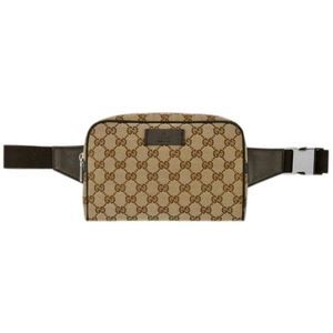 Gucci Waist Bag GG Canvas Beige Embossed Calf Brown
